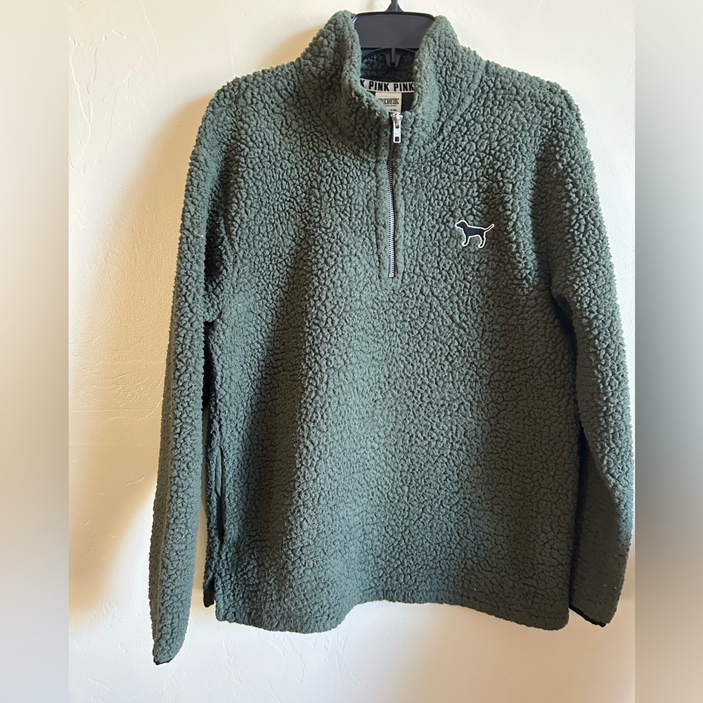 Victoria's Secret Pink Olive Green Sherpa Pullover